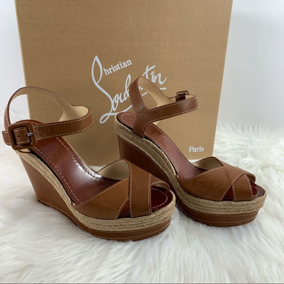 Christian Louboutin Almeria Brown Espadrille Sandals Sz 39 - Picture 2 of 15